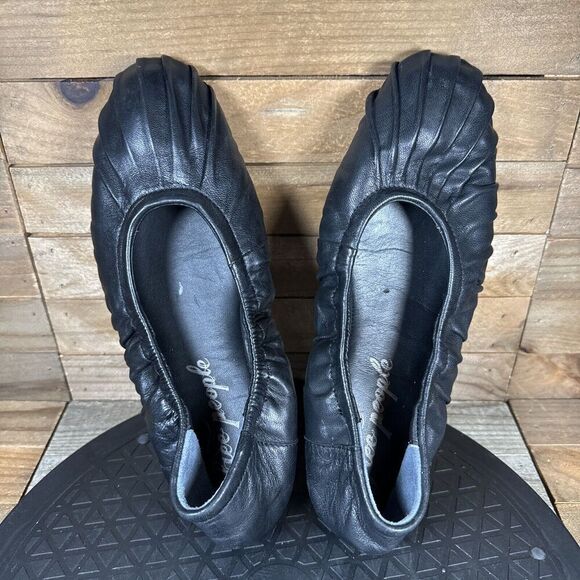 Free People Womens Sz 6.5 Ruched Black Leather CARA Elasticized Ballet Flats - Picture 5 of 10